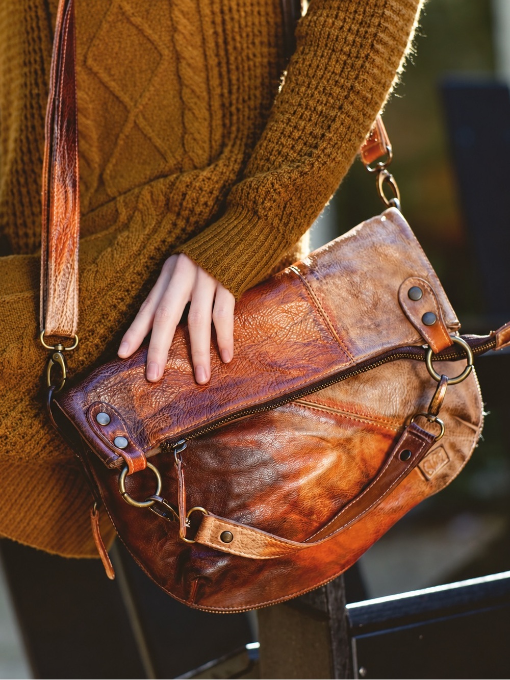 BED|STÜ Tahiti Leather Foldover Crossbody Bag Cognac Brown